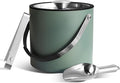 3L Ice Bucket with Silicone Lid, Scoop, Tongs & Strainer, Stainless Steel Double Wall Insulated Ice Buckets for Parties & Cocktail Bar, Outdoor Champagne Ice Container Bin, Dusty Green-Ruum Studio Home