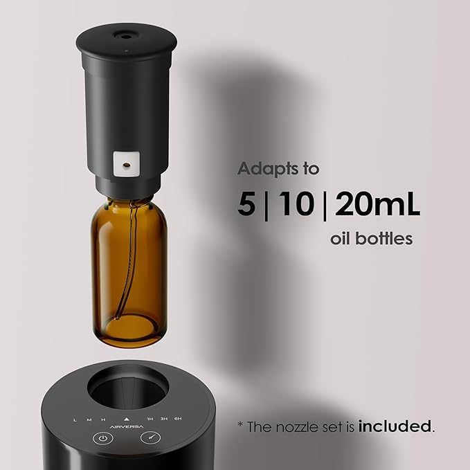 Waterless Diffuser for Essential Oil, Battery Operated Nebulizer, 0.7 Fl.Oz./ 20mL Capacity, Mini Scent Air Machine, 3 Countdown Timers & 3 Mist Levels for Home, Room, Car, Office - AN6 Black-Ruum Studio Home