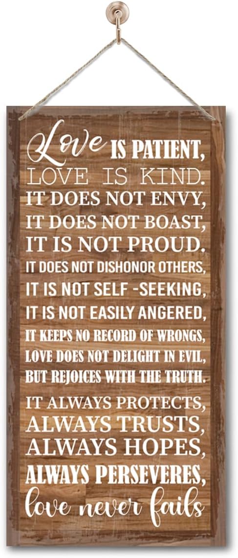 1 Corinthians 13:4-8 Inspirational Hanging Wood Decor Sign, Printed Wood Sign, Love is Patient, Love is Kind Quote, Hanging Bible Verses Woods Wall Signs, Rustic Home Decor Signs, Christian Gift I1-Ruum Studio Home