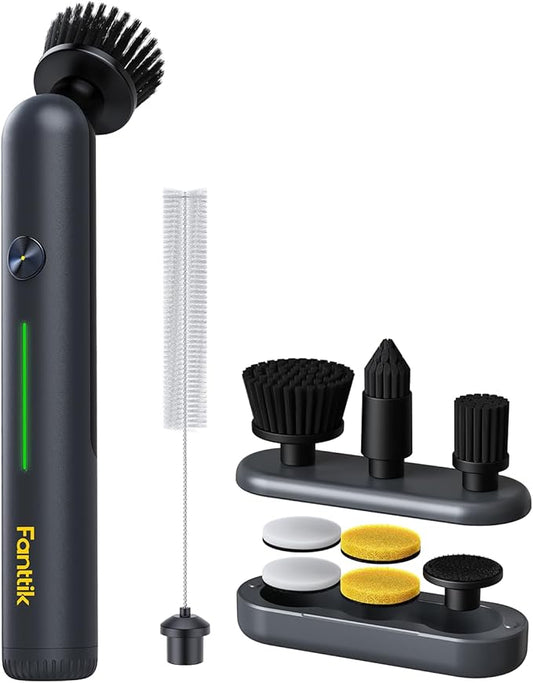 Fanttik G9 Nano Electric Spin Scrubber, Cordless Power Grout Brush, Type-C Fast Charging with LED Power Display, IPX7 Waterproof, 8 Replaceable Heads for Cleaning Grout, Corners, Crevices - Black-Ruum Studio Home