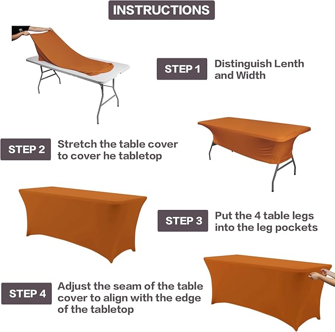 IVAPUPU 2 Pack 6FT Table Cloth for Rectangular Fitted Events Stretch Caramel Table Covers Washable Spandex Tablecloth Protector for Party, Wedding, Cocktail, Banquet, Festival-Ruum Studio Home