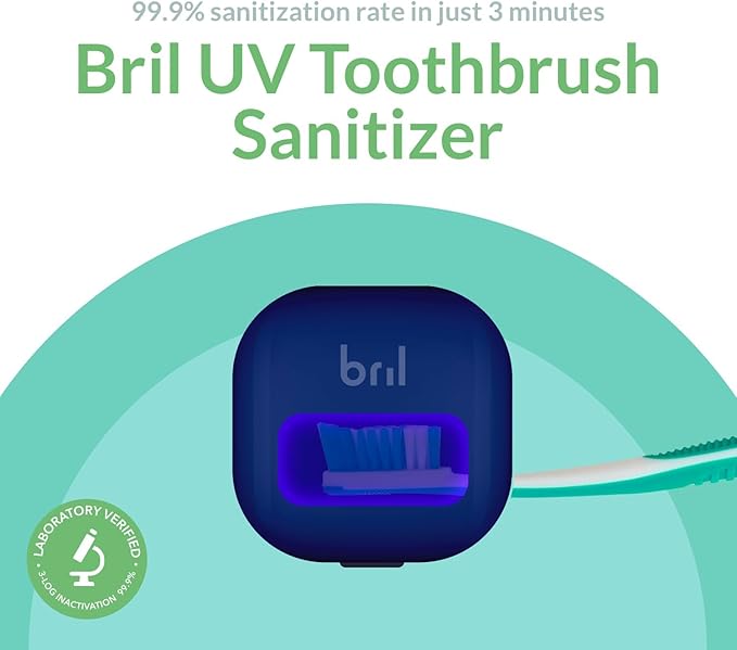 Bril UV-C Toothbrush Sanitizer and Holder, Portable Cleaner, Travel Cover, Magnetic Holder, and Rechargeable Case for Any Size Toothbrush, Navy-Ruum Studio Home