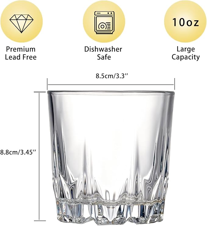 Whiskey Glasses Set of 4,Lead-Free Crystal Old Fashioned Glass,Scotch Glass Tumblers for Drinking Bourbon,Cognac,Irish Whisky,Whisky Glass Gift Set for Men,Dad,Brother-10oz-Ruum Studio Home