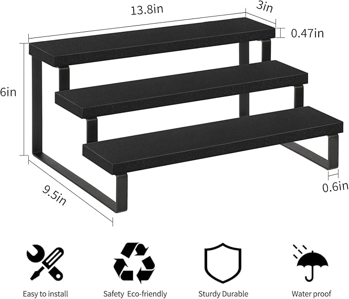 YINMIT Wooden Display Riser Stand, Tiered Perfume and Cologne Organizer Stand, 3 Tier Spice Rack Organizer, Rustic Display Shelf for Candles (3 Tier,2Pack,Black)-Ruum Studio Home