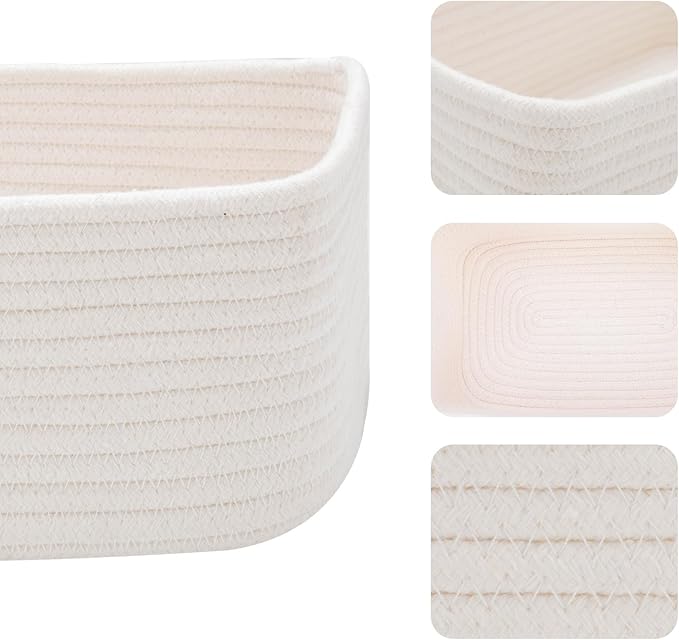 Small Storage Baskets for Organizing | Closet Organizer Bins | Shelf Toy Basket | Woven Rope Baskets | Cube Decorative Box | Shallow Basket | 11.5x7.5x4.7” | 3 Packs Off White-Ruum Studio Home