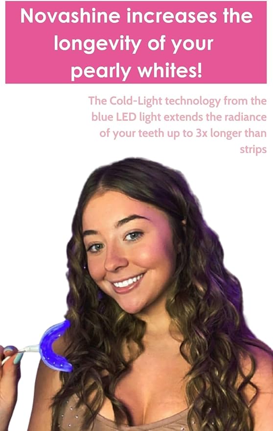 Novashine Professional Teeth Whitening Kit: Advanced Blue LED Light, Concentrated Peroxide Gel, Smartphone Adapter, Travel Bag-Ruum Studio Home