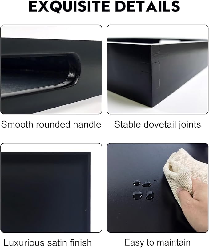 22 Inches Square Wood Ottoman Tray Black, Extra Large Wooden Serving Tray with Handles for Living Room, Serving Food Breakfast, Ottoman Coffee Table Couch Sofa Kitchen-Ruum Studio Home
