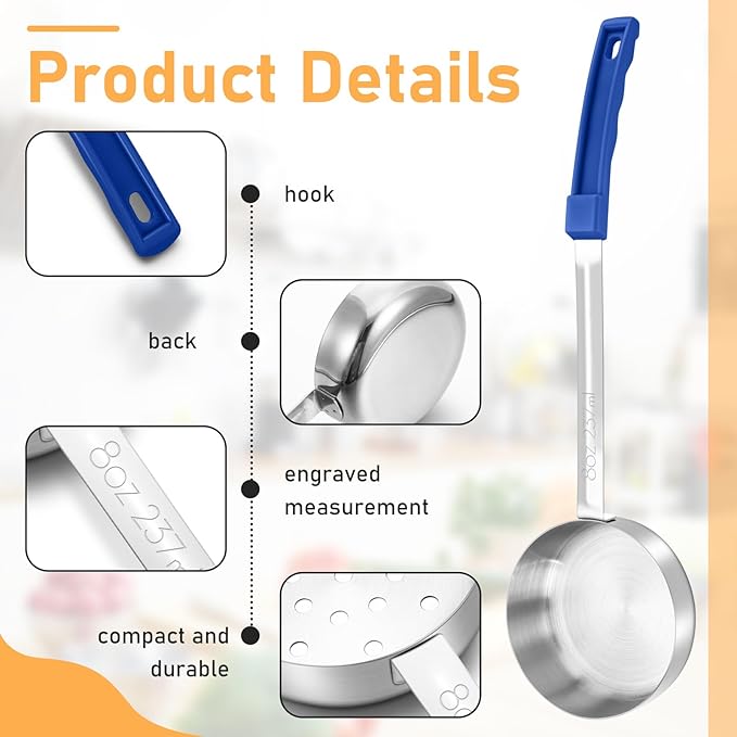 16 Pcs Portion Control Serving Spoons, Restaurant Measuring Serving Ladle Utensils, Portion Control Slotted Scoops for Weight Loss, Solid and Perforated Scoops(4 Colors,4 Sizes)-Ruum Studio Home