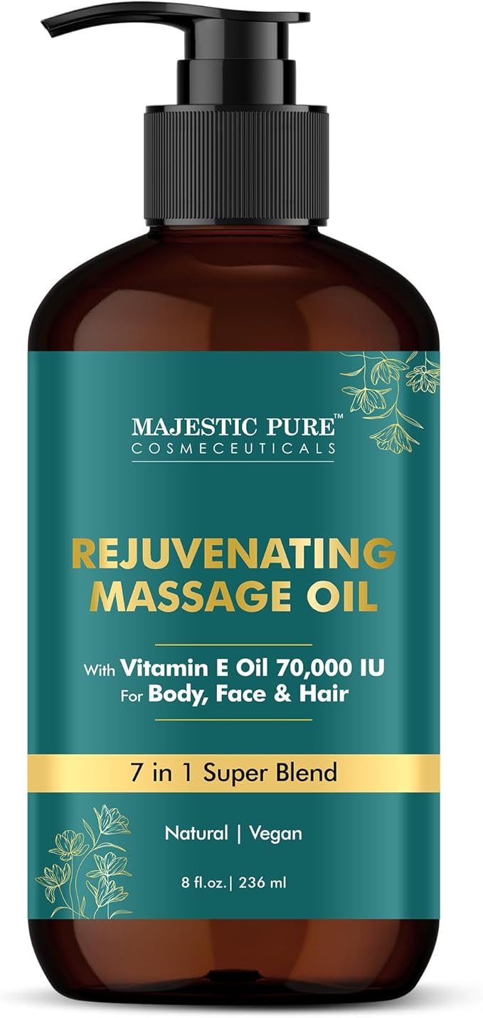MAJESTIC PURE Vitamin E 70k Blend Massage Oil for Massage Therapy - Refreshing, and Relaxing - Natural Oils with Sweet Almond, Jojoba, Argan & Avocado - for All Skin Types - Men and Women - 8 fl oz-Ruum Studio Home