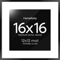 Homeforia 16x16 Picture Frame Black, High End Metal 16x16 Square Poster Frame Matted to 12x12 Print, 16 x 16 Black Frames with Mat 12 x 12 Photo, 16by16 Thin Frames, Tempered Glass, Wall Kit, Set of 1-Ruum Studio Home