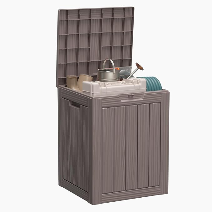 28 Gallon Resin Deck Box, Lockable Patio Outdoor Storage Box for Furniture, Garden Tools and Tools Storage, Waterproof Outside Storage Boxes - Grey-Ruum Studio Home