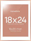 Homeforia 18x24 Frame Rose Gold, High End Metal 18x24 Poster Frames with Mat 16x20 inch Photo, 18 x 24 Rose Gold Picture Frame Matted to 16 by 20 Print, 24x18 Frame, Tempered Glass, Wall Kit, Set of 1-Ruum Studio Home