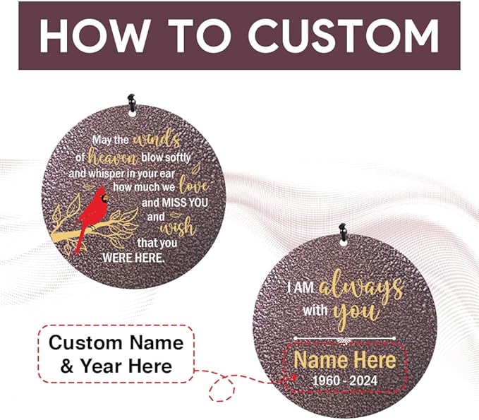 Personalized Memorial Wind Chimes Outdoor, Cardinal Commemorative Gifts for Loss of Loved One, 36Inch Customized Sympathy Wind Chimes Deep Tone, Condolences Gifts for Funeral-Ruum Studio Home