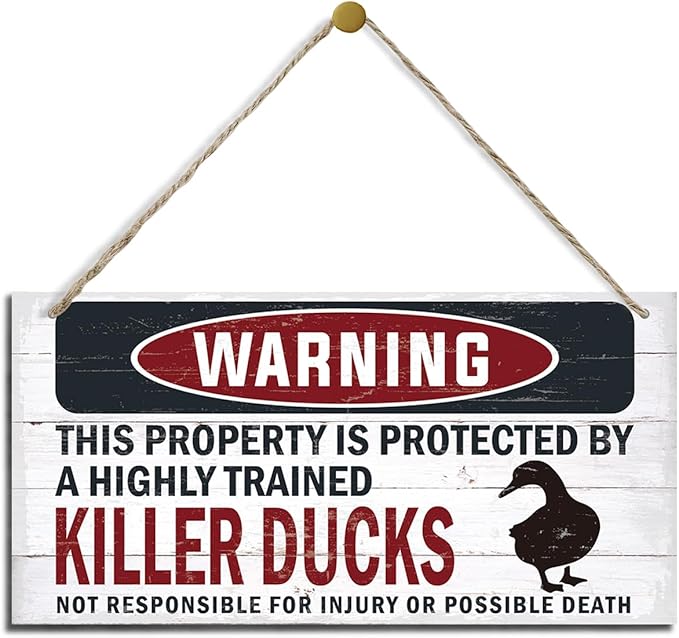 Warning Sign, Killer Ducks Warning Wood Plaque Sign, Funny Door Signs, Decorative Wood Hanging Suspension Plaque, Farmhouse Wooden Wall Decor, Outdoor Hanging Wooden Signs-Ruum Studio Home