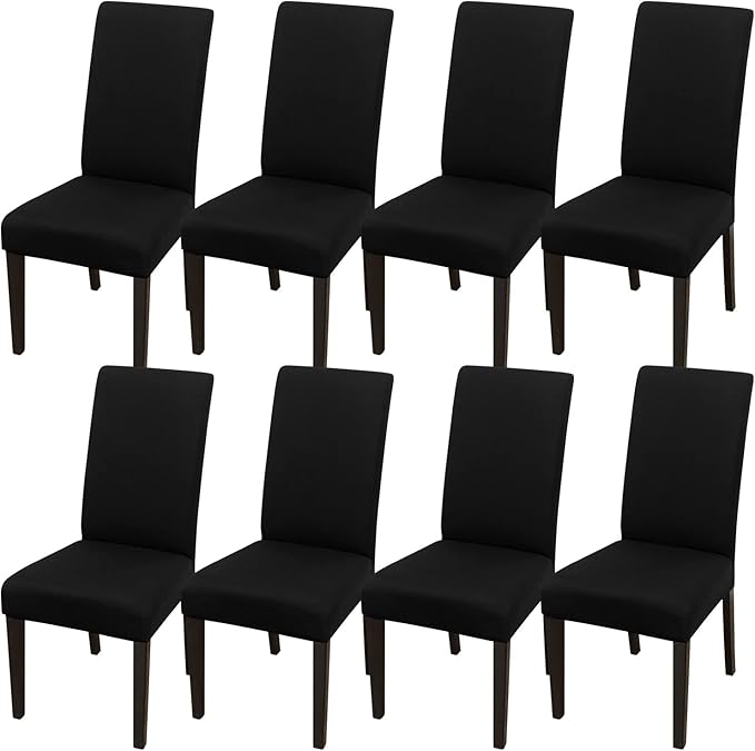 JQinHome Dining Room Chair Covers Set of 8, High Stretch Chair Slipcover Removable Washable Chair Seat Protector Cover for Home Party Hotel Wedding Ceremony (Black)-Ruum Studio Home