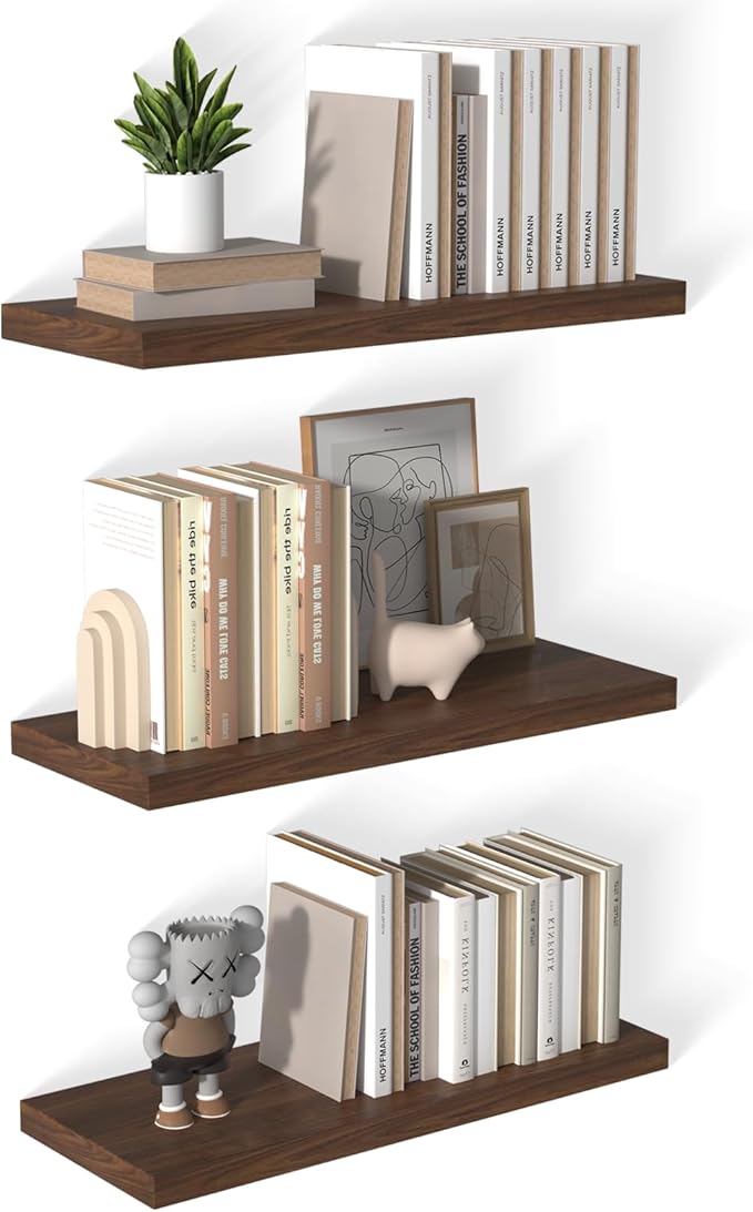 12 Inch Deep Floating Shelves for Wall 3 Pack Floating Shelves Large Storage Space Wall Mount Shelf for Living Room Kitchen Bathroom 30" W x 12" D x 1.2" H Rustic Brown-Ruum Studio Home