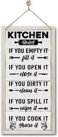 Hanging Kitchen Rules Wood Decor Sign, Rustic Kitchen Wooden Signs, Printed Wood Wall Art Sign, Kitchen Door Rules Rustic Sign, Hanging Wood Sign Kitchen Decor, Funny Farmhouse Kitchen Wall Décor B1-Ruum Studio Home
