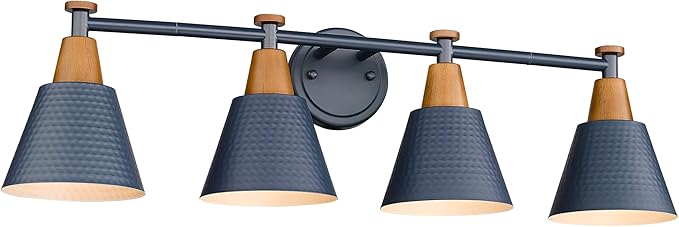 FEMILA 4-Light Bathroom Light Fixtures, Farmhouse Modern Vanity Lights Wall Lamp with Hammered Metal Shade Finish, Dark Blue, 4FG59B-4W Blue-Ruum Studio Home