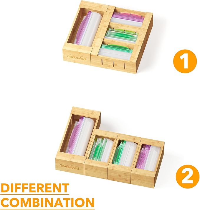 SpaceAid Bag Storage Organizer for Kitchen Drawer, Bamboo Organizer, Compatible with Gallon, Quart, Sandwich and Snack Variety Size Bag (4 Pack)-Ruum Studio Home