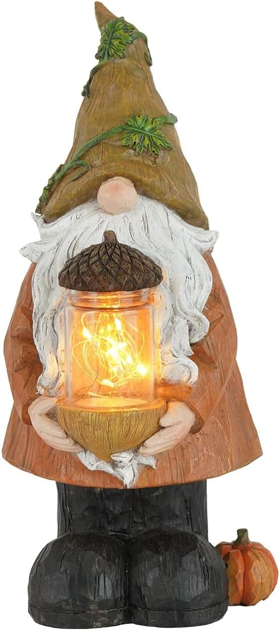 Topadorn Fall Garden Gnome Statue Light, Autumn Harvest Gnome Figurine with Pine Cone on Hand for Fall Harvest Party Thanks, Autumn Thanksgving Gifts for Famliy-Ruum Studio Home