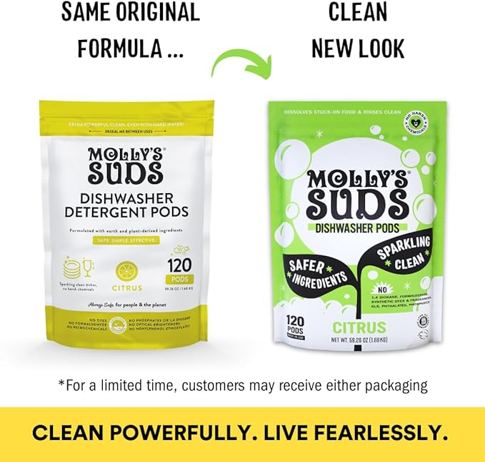 Molly's Suds Dishwasher Pods | Clean Dishwasher Detergent, Cuts Grease & Rinses Clean (Residue-Free) for Sparkling Dishes | 120 Auto-Release Tabs (Citrus)-Ruum Studio Home