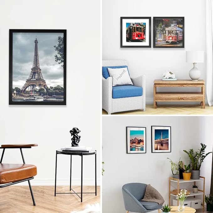 11x14 Picture Frame Set of 6, Display Pictures 8x10 with Mat or 11x14 Without Mat for Wall Mounting,Black-Ruum Studio Home
