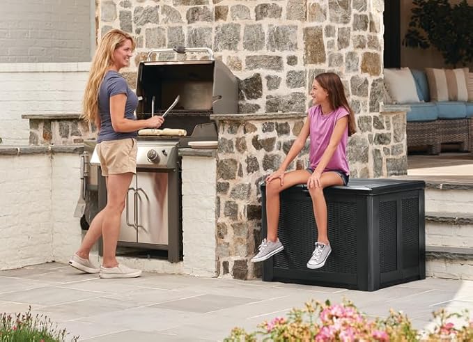 Rubbermaid Medium Resin Outdoor Storage Deck Box (74 Gal) Weather Resistant Brown Deck Organization for Home/Backyard/Pool Chemicals/Toys/Garden Tools/Porch/Patio Cushions-Ruum Studio Home