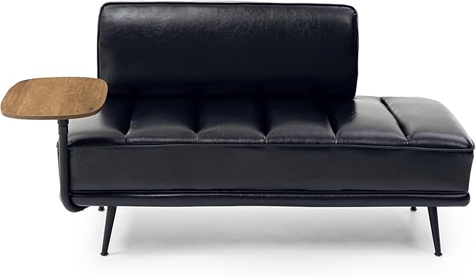 Sofa,Bed Bench,Small Spaces Furniture,Polyurethane Leather,Wood Frame,High Density Sponge Infillings,360-Degree Swivel Tray,Black Metal Leg (Black)-Ruum Studio Home