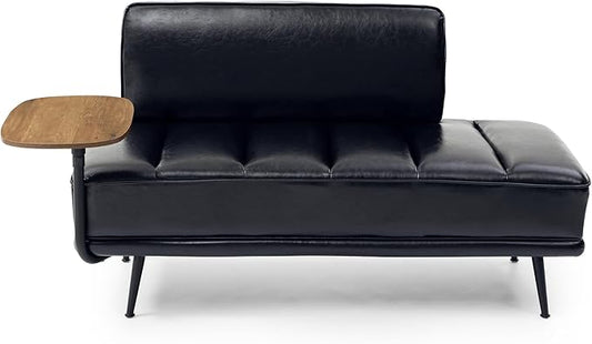 Sofa,Bed Bench,Small Spaces Furniture,Polyurethane Leather,Wood Frame,High Density Sponge Infillings,360-Degree Swivel Tray,Black Metal Leg (Black)