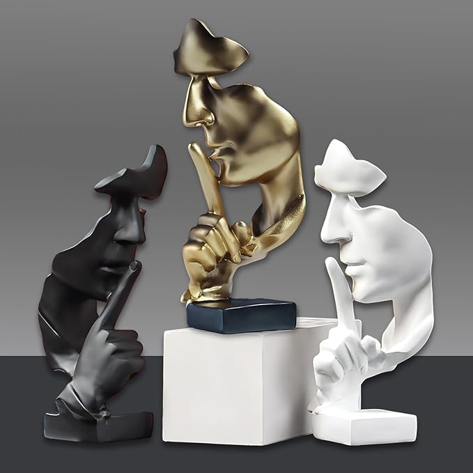 aboxoo Thinker Statue, Silence is Gold Abstract Art Figurine, Modern Home Resin Sculptures Decorative Objects Piano Desktop Decor for Creative Room Home, Office Study Decor (Large Black)-Ruum Studio Home