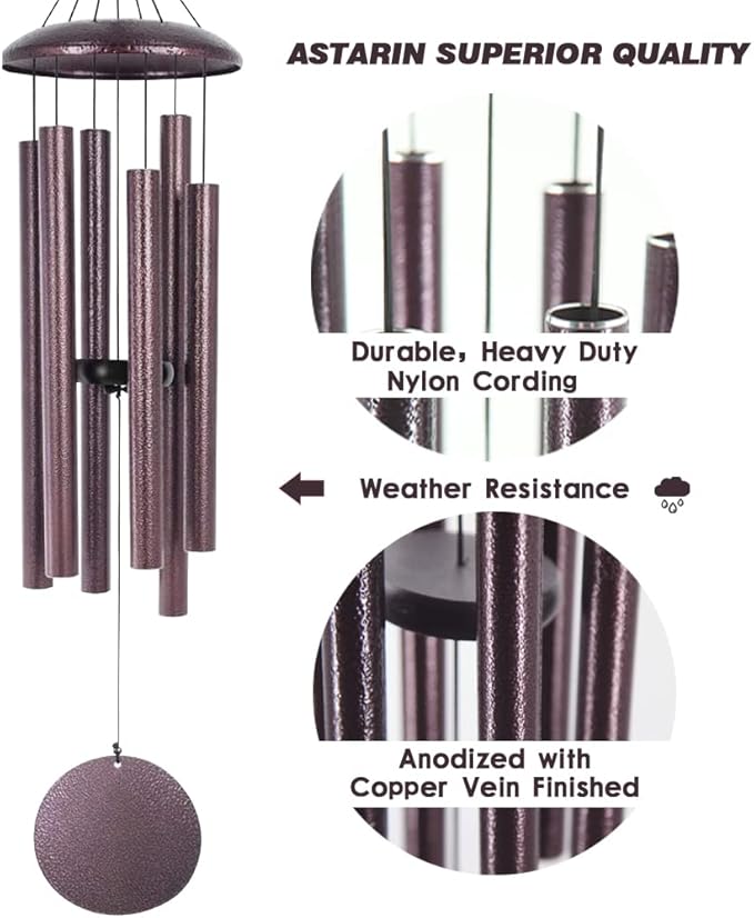 ASTARIN Wind Chimes, 36 Inch Large Metal Outdoor Chimes with 6 Tubes, Deep Tone, Tuned for Garden, Balcony, Patio & Home Decor. Bronze-Ruum Studio Home