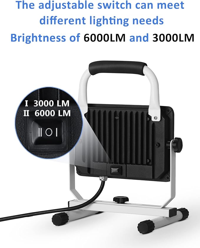 UFOND 6000 Lumen LED Work Light with Stand,60W Waterproof Flood Light, Brightness Switch Adjustable,Super Bright Portable Job Site Worklight with Power Cord for Garage Workshop Car,Outdoor Lighting-Ruum Studio Home