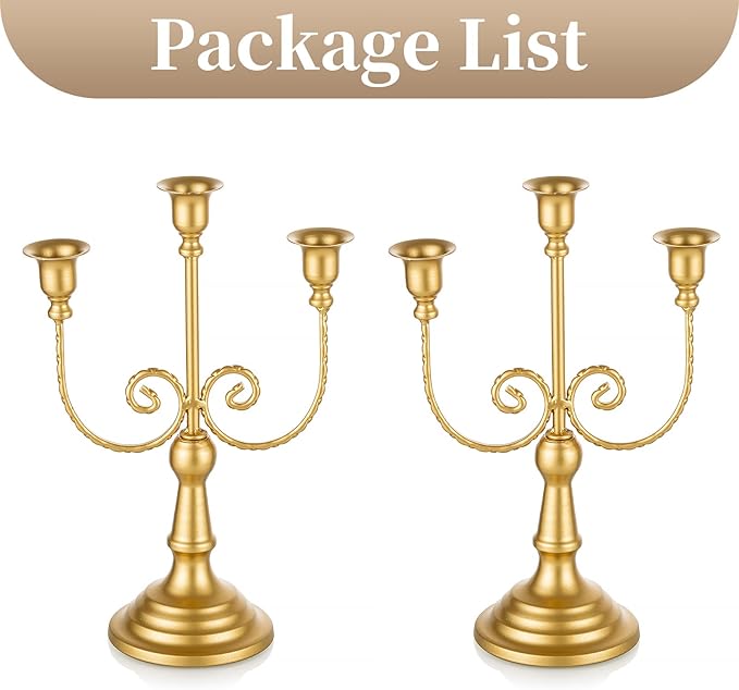 Sziqiqi Gold Taper Candle Holder for Centerpiece - 3-stem Candlesticks Holder for Wedding Table Centerpieces Metal Candle Stick Holders for Fireplace Mantle 2pcs-Ruum Studio Home