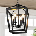 BrightHome Farmhouse Chandelier 4-Light, Black Pendant Light Fixture Ceiling Hanging for Kitchen Island Dining Room, Lantern Industrial Lighting with Metal Cage Adjustable Height for Entryway Foyer-Ruum Studio Home