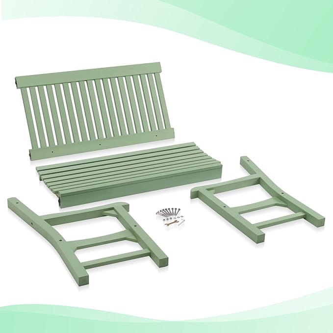Psilvam Garden Bench, 2-Person Poly Lumber Patio Bench, All-Weather Outdoor Bench That Never Rot, Memorial Bench, Suit for Garden, Porch and Park (Green)-Ruum Studio Home
