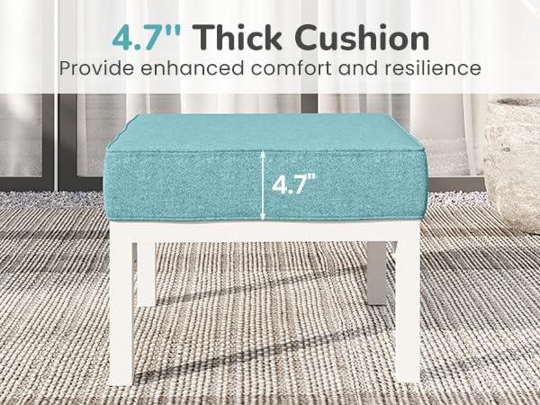 Solaste Outdoor Footstools Patio Ottoman Set of 2, Aluminum All-Weather Outdoor Footrest Seat with Removable Cushions, Patio Furniture Ottomans for Garden, Backyard, Poolside-White-Ruum Studio Home