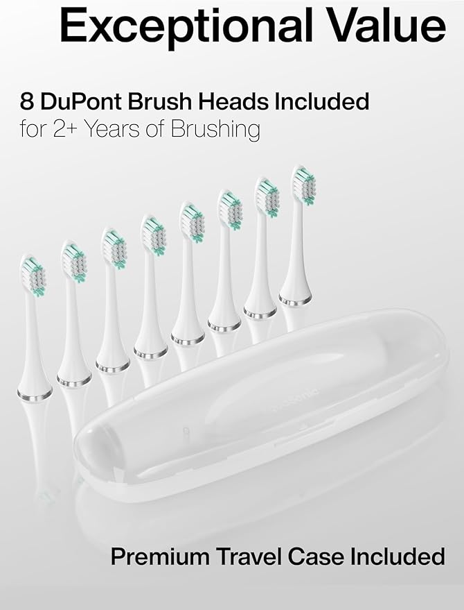 Aquasonic Vibe Series Ultra-Whitening Toothbrush – ADA Accepted Electric Toothbrush - 8 Brush Heads & Travel Case – 40,000 VPM Motor & Wireless Charging - 4 Modes w Smart Timer – Optic White-Ruum Studio Home