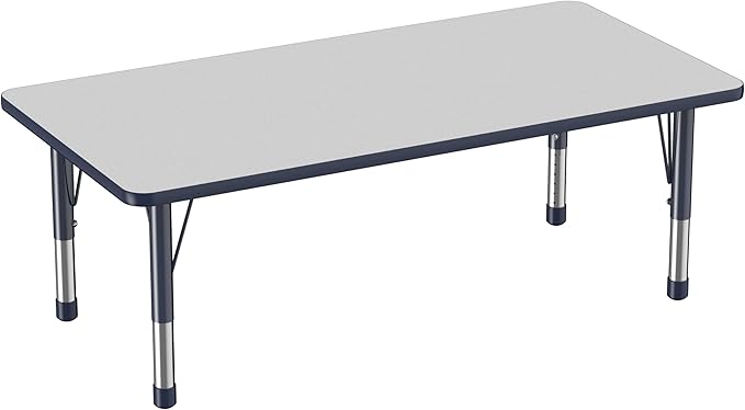 FDP Rectangle Activity School and Classroom Kids Table (30 x 60 inch), Toddler Legs, Adjustable Height 15-24 inches - Gray Top and Navy Edge-Ruum Studio Home