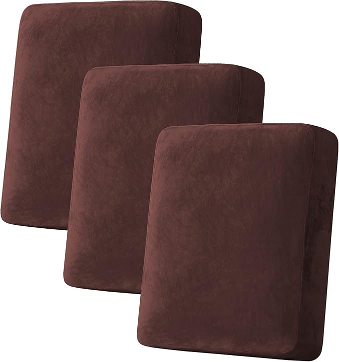 H.VERSAILTEX Velvet Stretch Couch Cushion Cover Plush Cushion Slipcover for Chair Loveseat Sofa Cushion Furniture Protector Seat Cushion Sofa Cover (3 Piece Sofa Cushion Covers, Brown)-Ruum Studio Home