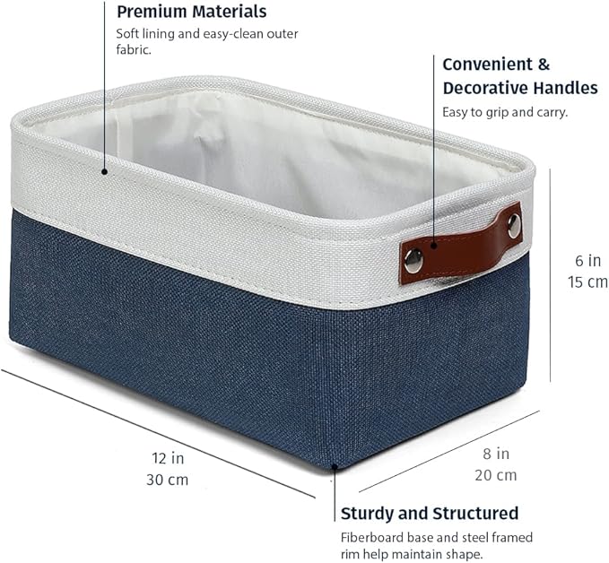 OrganiHaus Small Fabric Storage Baskets for Shelves 3 Pack, 12x8in Closet Storage Bins for Shelves, Cloth Baskets for Organizing, Linen Closet Organizers, Fabric Basket, Navy Blue/White-Ruum Studio Home