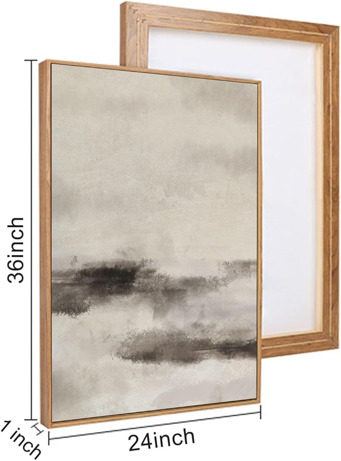 HPINUB Large Abstract Framed Canvas Wall Art Set,Minimalist Beige Gray Pastel Watercolor Wall Decor,Modern Illustration Neutral Art Painting for Living Room,Bedroom,Dining Room,Office -24"x36"x3-Ruum Studio Home
