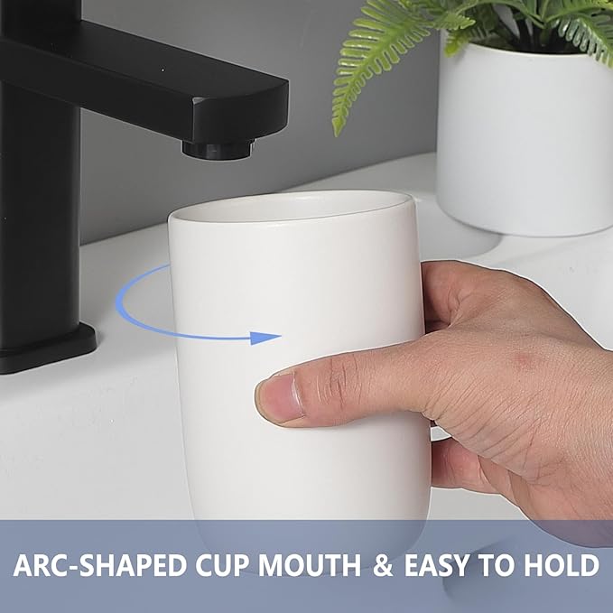Toothbrush Holders for Bathrooms - 2 Cups Ceramic Toothbrush Toothpaste Holders Set, White Bathroom Tumbler Cups Reusable Toothbrush Mouthwash Cup, Bathroom Counter Organizer-Ruum Studio Home