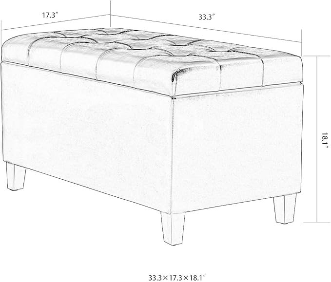 Asense Storage Ottoman Bench, Faux Leather Upholstered End of Bed Bench with Safety Hinge Wooden Legs, for Entryway Bedroom (Chocolate Brown, 33.3")-Ruum Studio Home