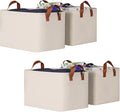 KEEGH Storage Baskets for Organizing, Fabric Storage Bins for Shelves with Leather Handle, Shelf Baskets for Closet Organization Closet Organizer Bins for Clothes, 15" L x 11" W x 10" H, Beige, 4 Pack-Ruum Studio Home