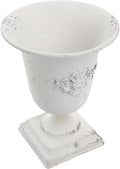 POPETPOP Tall Urn Vase Retro White Metal Urn Planter Pedestal Flower Pot Rustic Farmhouse Flower Holder for French Country Style Home Table Centerpiece Decor，5.9x5.9x7.47 inches-Ruum Studio Home