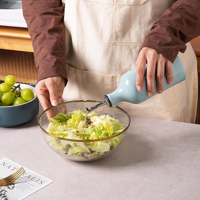 Sweejar Ceramic Olive Oil Dispenser Bottle, Opaque Oil Cruet Protects Oil to Reduce Oxidation, Suitable for Storage Oil, Vinegar, Coffee Syrups & Other Liquids, Pack of 1, 15.5 Fl Oz (Light Blue)-Ruum Studio Home