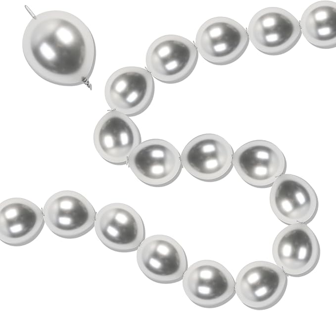Silver Link Balloons, 60PCS Linking Balloons with Tail for Balloon Wall Arch and Chains, Quick Linkable Balloon for Wedding Birthday Baby Shower Engagement Graduation Party Decorations (6inch)-Ruum Studio Home