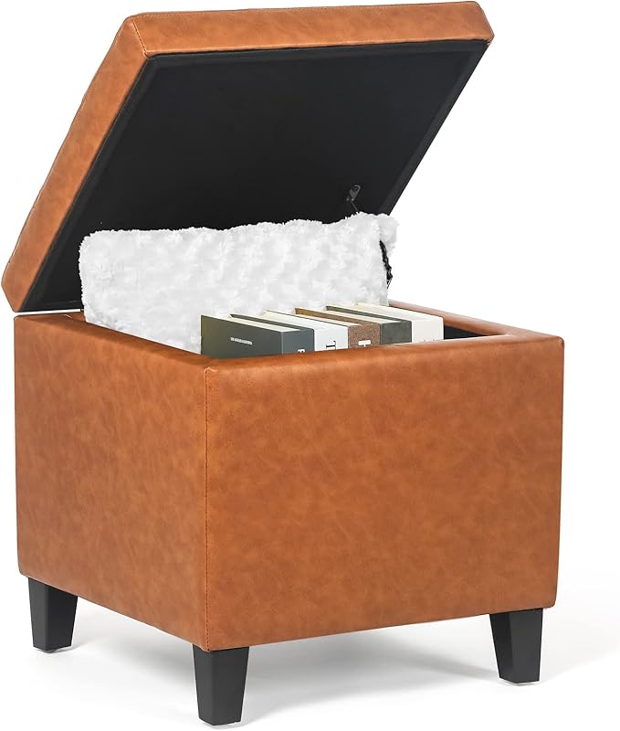 Adeco 17.7" Leather Cube Storage Orange Ottomans for Living Room-Ruum Studio Home