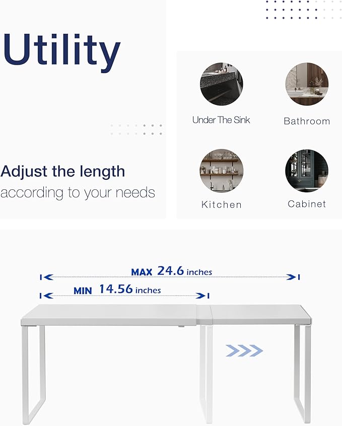 Nxconsu Cabinet Shelf Expandable Organizer Riser Rack for Kitchen Pantry Cupboard Under Sink Countertop Home Organization Extra Storage Space Saver Heavy Duty Metal Edgeless Design White Extra Large-Ruum Studio Home