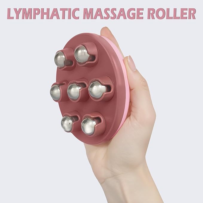 Lymphatic Massage Roller for Cellulite Remover Body Sculpting - Handheld Cellulite Massage Tool for Body Bloat Blood Circulation Lymphatic Drainage Pink-Ruum Studio Home